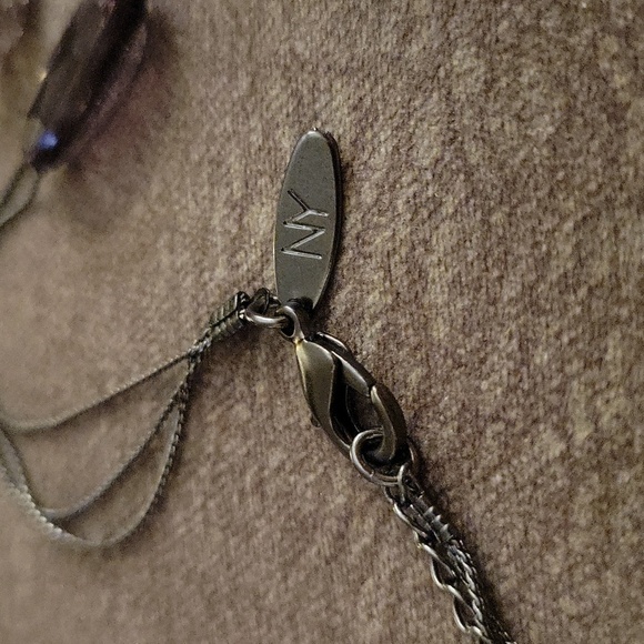 NY Gunmetal Metallic Silver Floating Illusion Layered Station Holiday Necklace - Picture 6 of 7